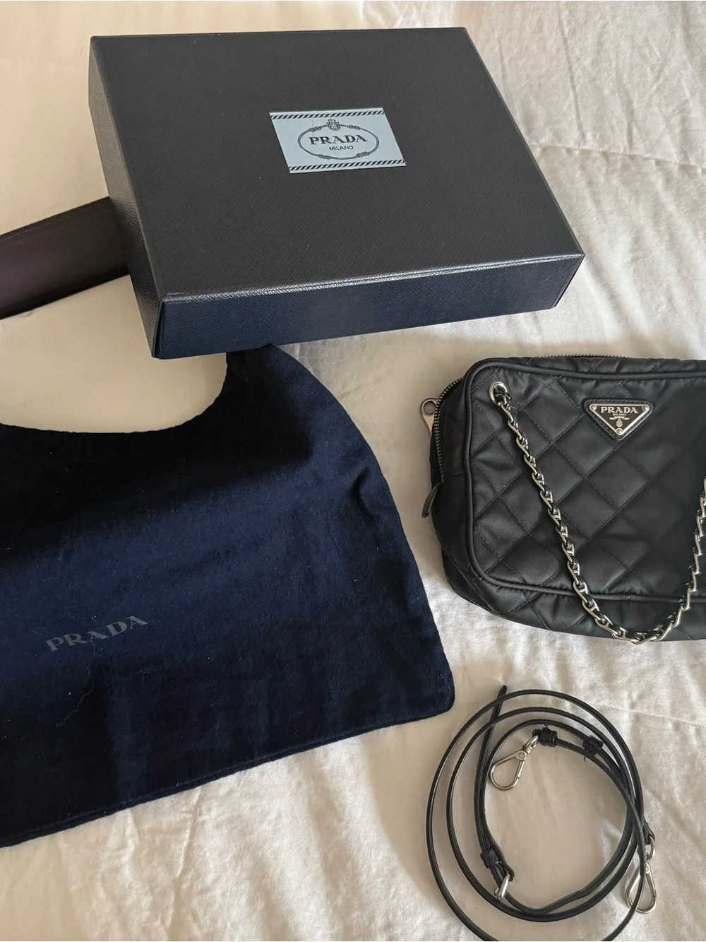 Prada Camera Bag Quilted Tessuto Small chain strap detail